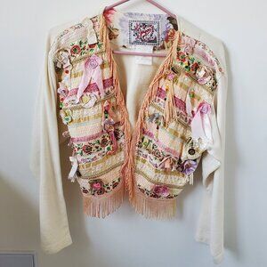 Jou Jou vintage cropped jacket cream color intricate detail size Small